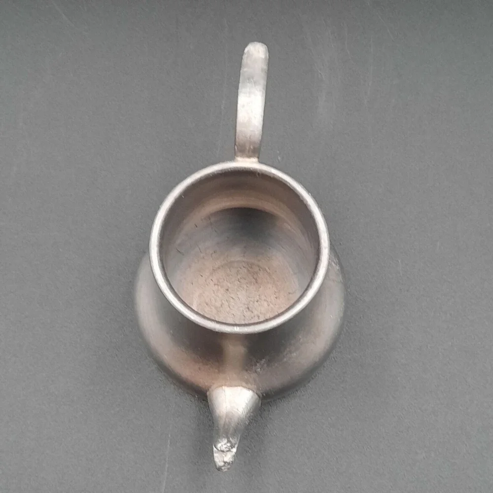 Vintage Italian Pewter Miniature‎ Teapot Creamer With Ornate Handle & Spout